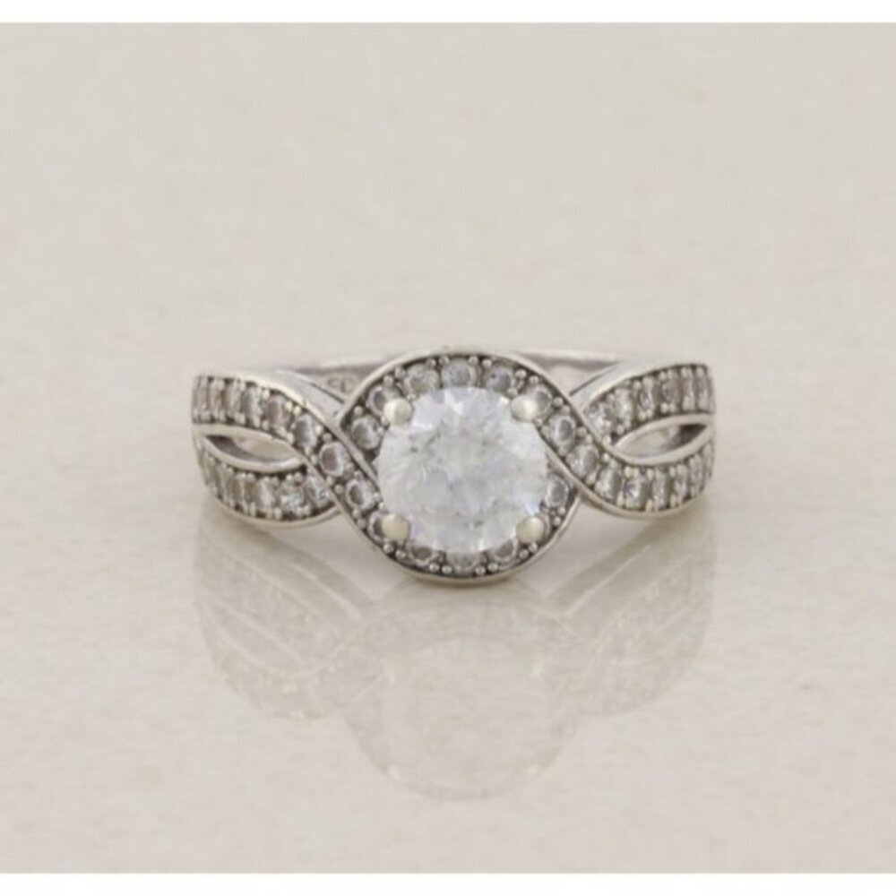 Sterling Silver Cubic Zirconia Crossover Band Ring Size 6 1/2